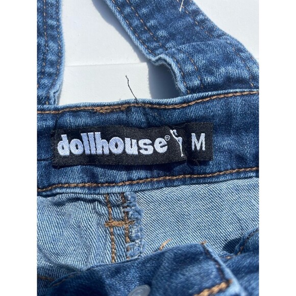 Dollhouse 90s Bib Overalls Juniors M Skinny Stretch Medium Wash Zip Side - Picture 10 of 11